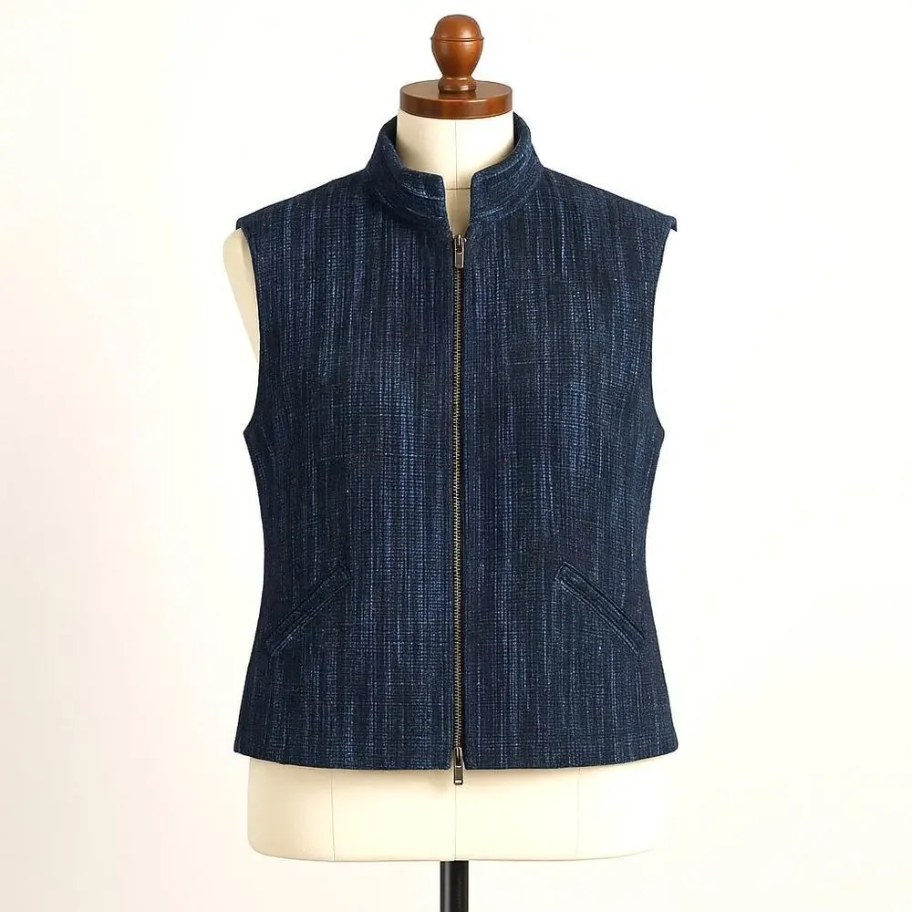 Bibi Stein Handwoven Jacket & Vest Set Navy Textured Full Zip Artisan Designer